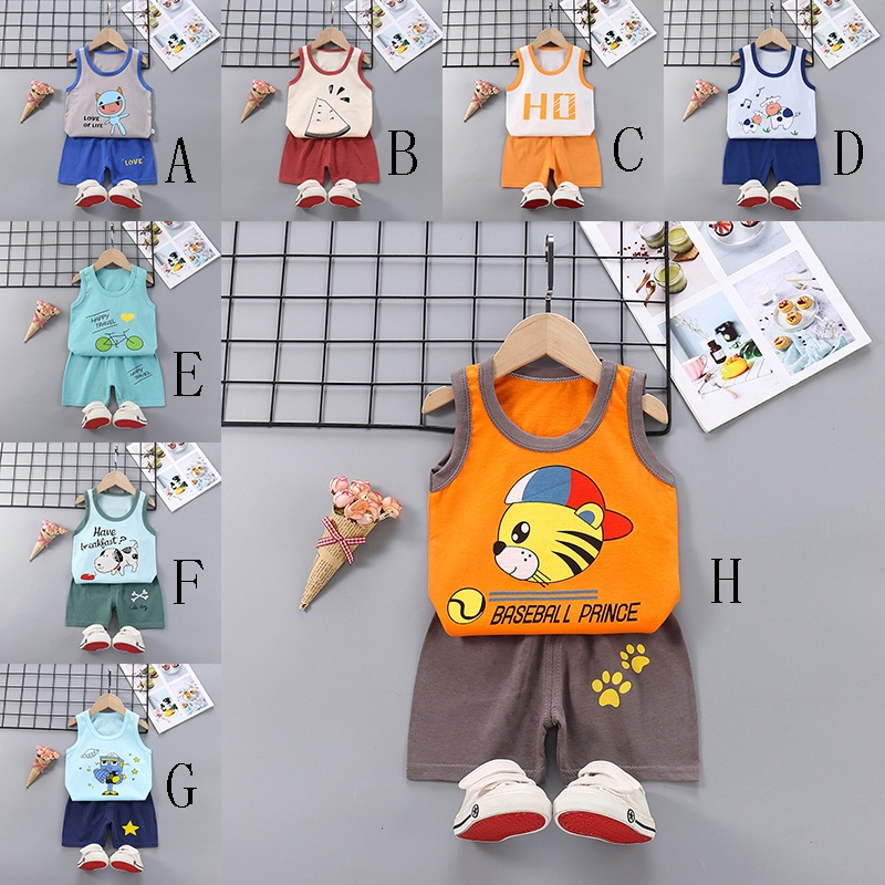 Bộ áo thun không tay và quần short SANITKUN chất liệu 100% cotton thoáng khí thời trang 2022 cho bé trai gái