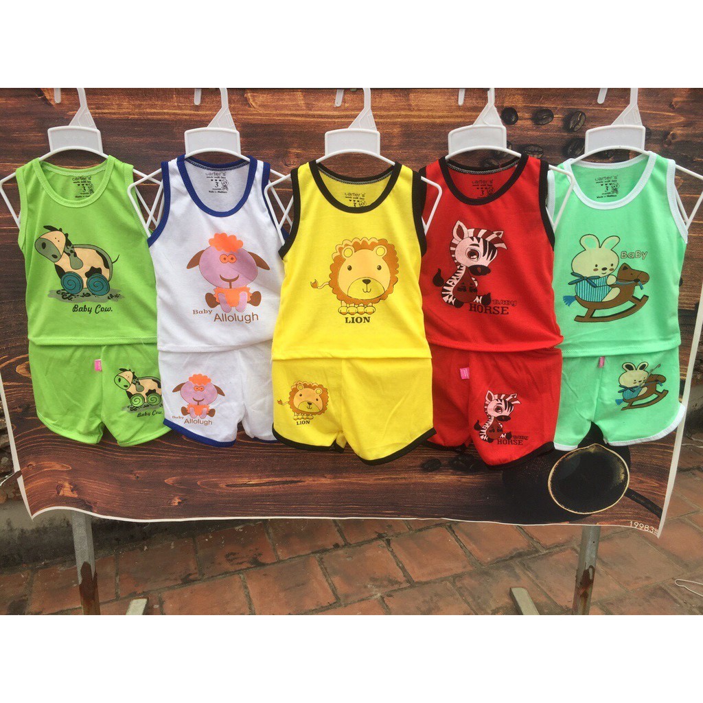 (Xả kho) Set 5 bộ quần áo cho bé 0-5 tuổi- Hàng thun cotton ba lỗ_Chip Ngựa
