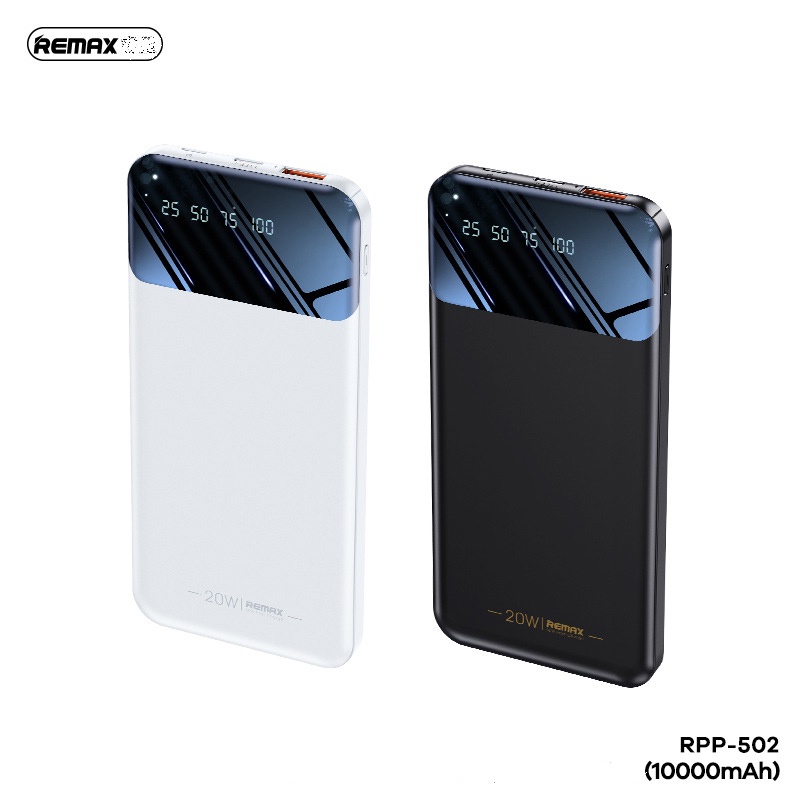 Pin dự phòng Remax RPP-502 dung lượng 10000mAh 2 cổng sạc QC 18W + PD 20W đèn led hiển thị - kích thước mỏng nhỏ gọn.