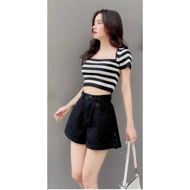 Quần sọt jean nữ lưng kiểu lât lai ảnh mẫu chụp thật