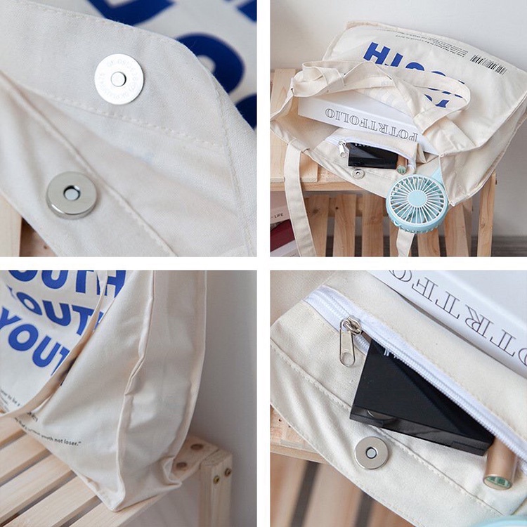 Túi tote vải canvas họa tiết chữ độc đáo cá tính thời trang hàn quốc