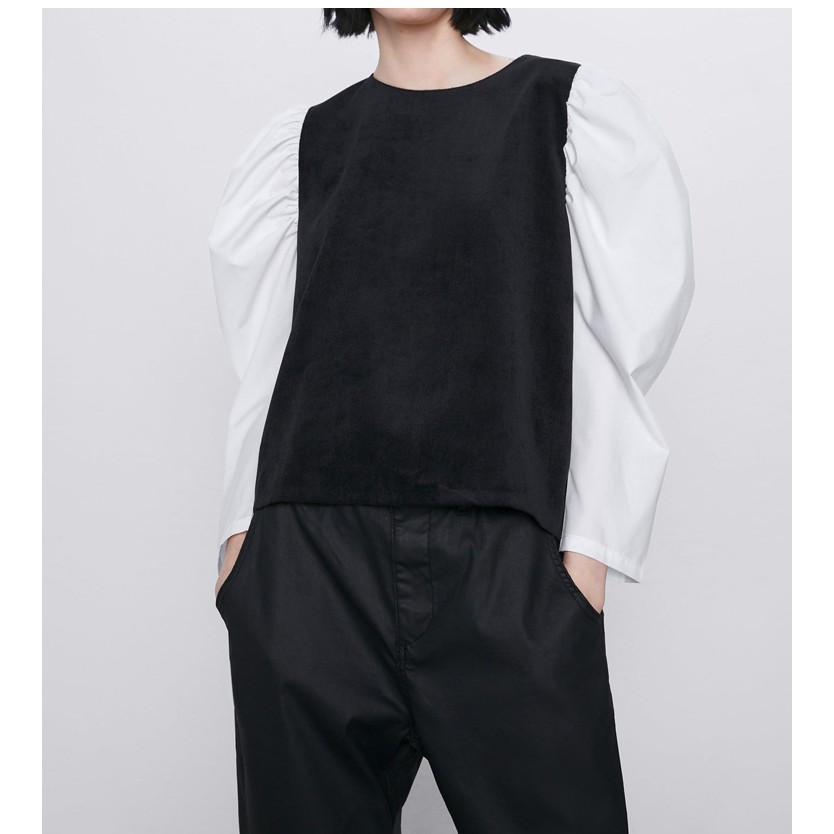 Áo nhung phối tay cotton - Zara VNXK