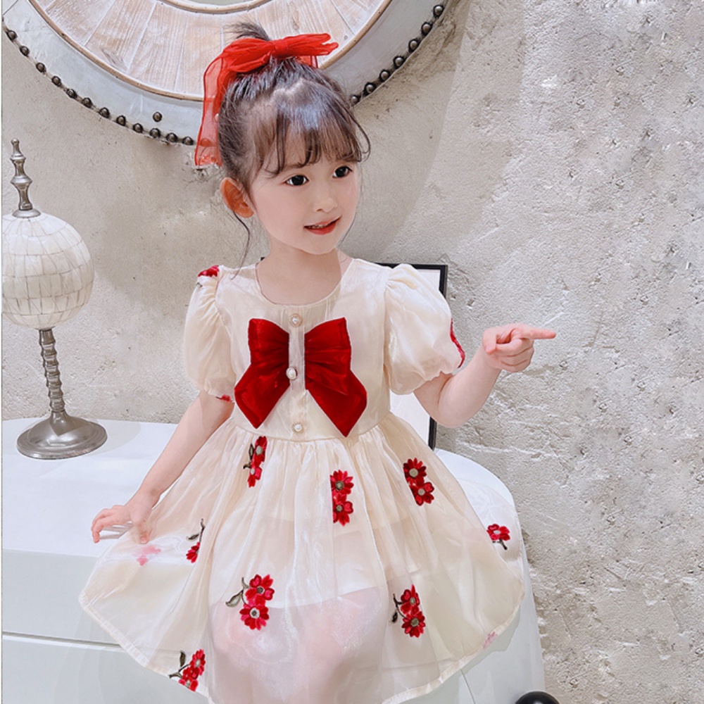 Váy Bé Gái Váy Hoa Công Chúa Nơ Ngực Chất Liệu Tơ Mềm VAY031
