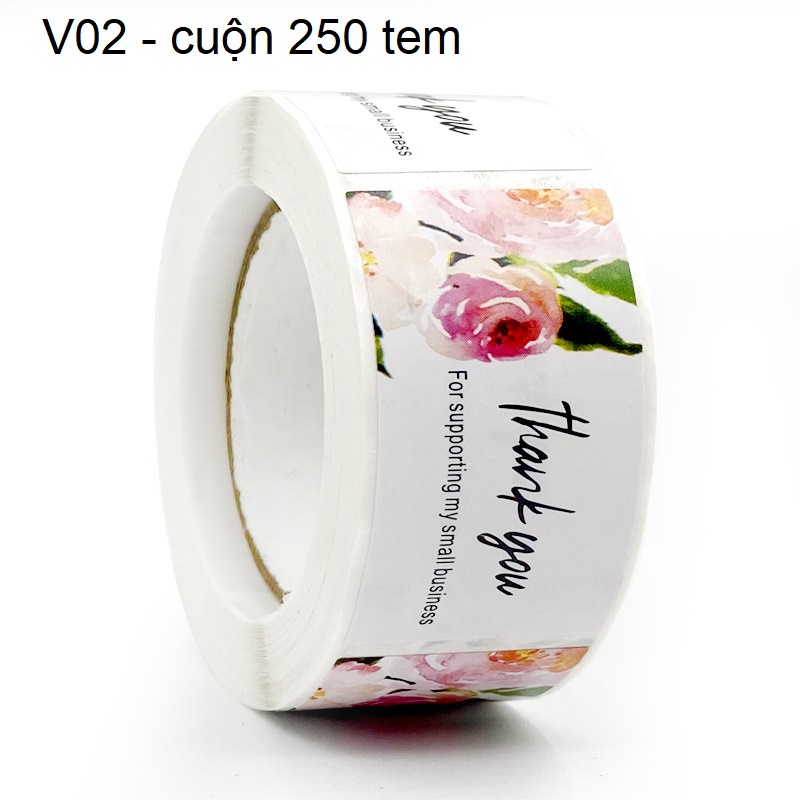 Tem Sticker Thank you in màu tự dính - Tem cảm ơn in hoa hình  kiểu tem dài hình chữ nhật