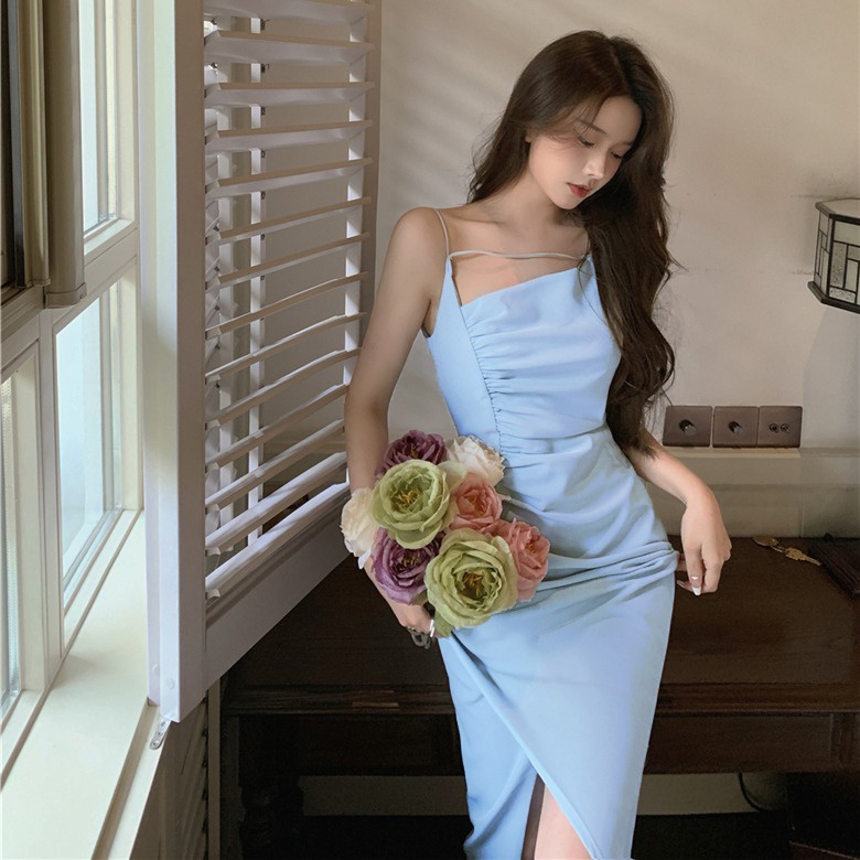 Đầm ZHELIHANGFEI hai dây dáng dài lệch vai gợi cảm chất lượng cao