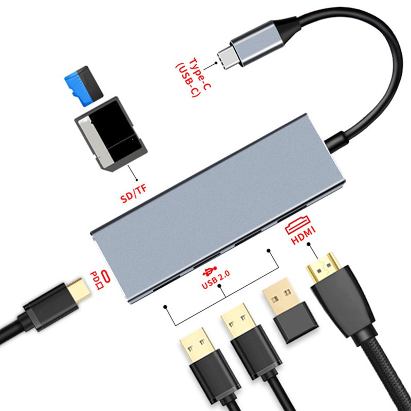 Bộ Hub Chia 3 Cổng Usb 2.0 Đa Năng 7 Trong 1 Với Đầu Ra 4k Hd Sd / Tf Pd Cho Macbook Pro Usb Hub