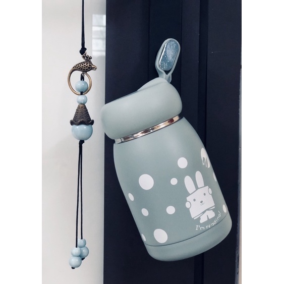 Bình giữ nhiệt Mini 320ML, ruột thép không gỉ S304, hoa văn gấu hồng xinh cute