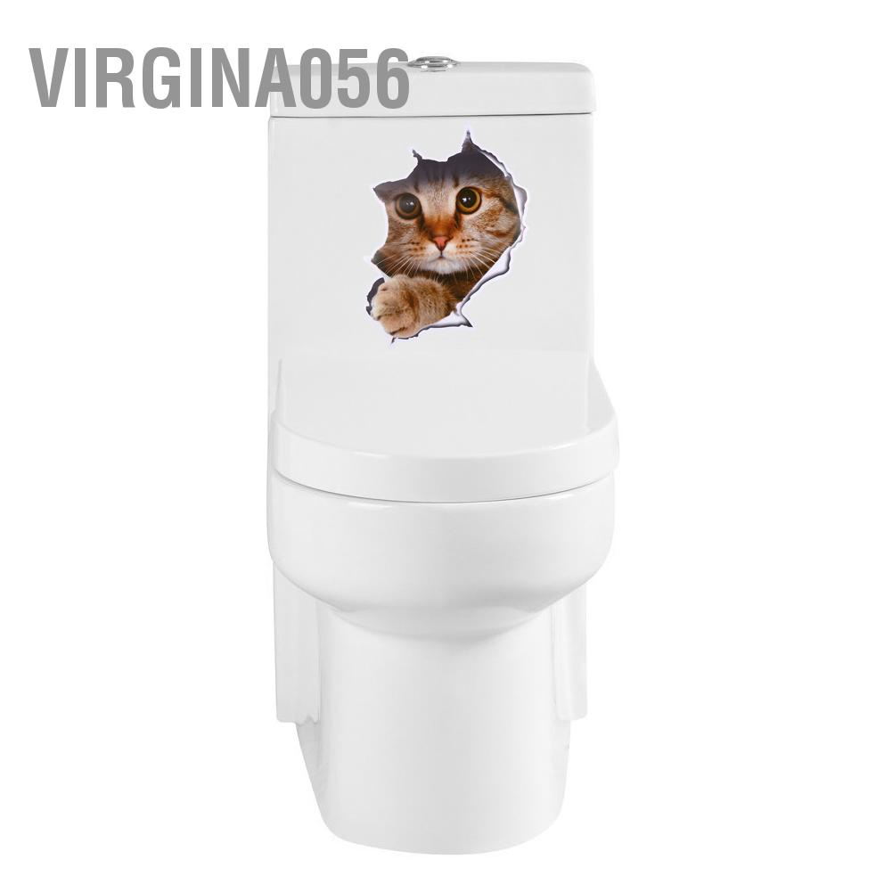 Virgina056 Hiện đại 3D Mèo Con chó Động vật Dán tường Phòng tắm Ghế nhà vệ sinh Decal Trang trí Nội thất Không thấm nước