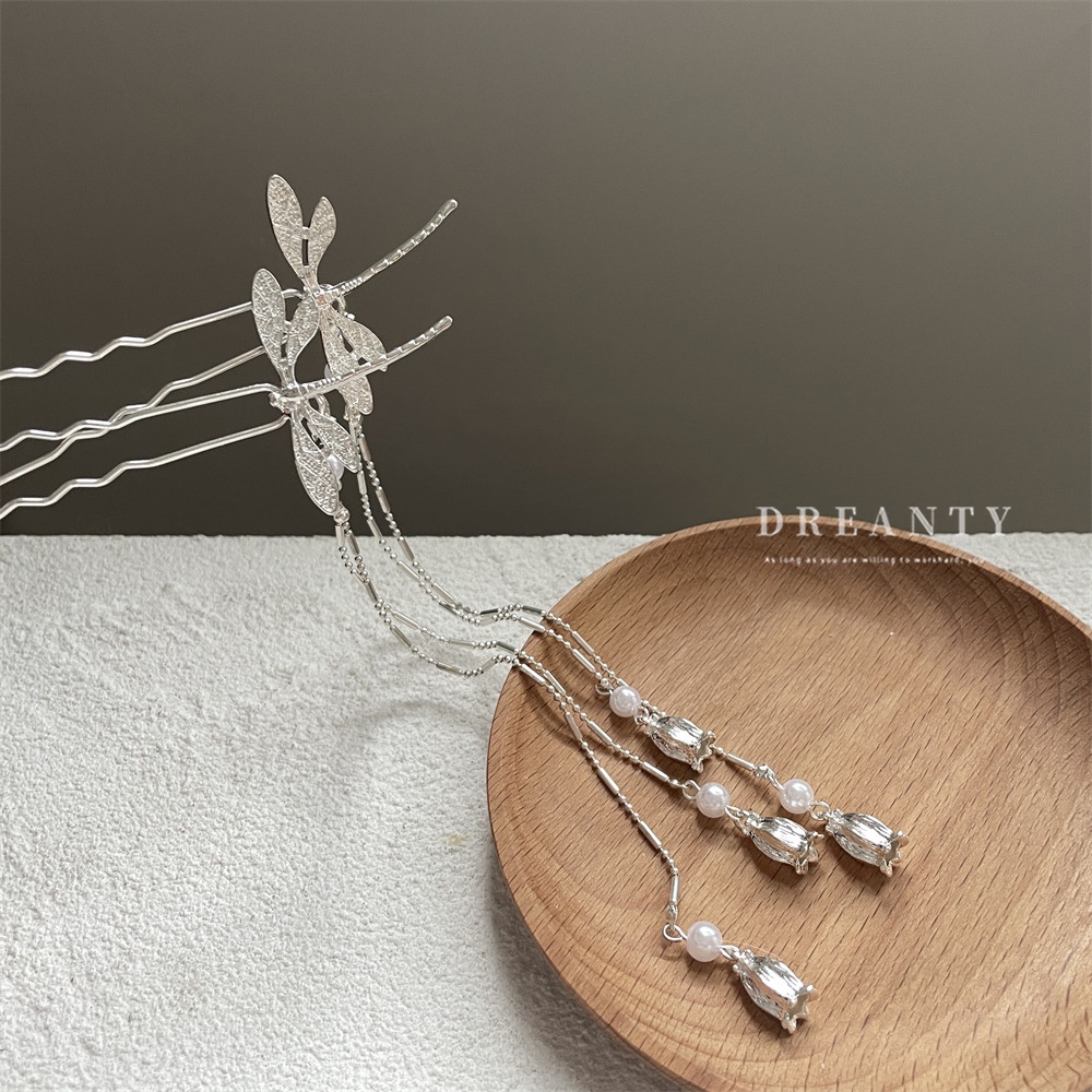 Trâm Cài Tóc Hình Chuồn Chuồn Đính Ngọc Trai Phong Cách Trung Hoa Mới