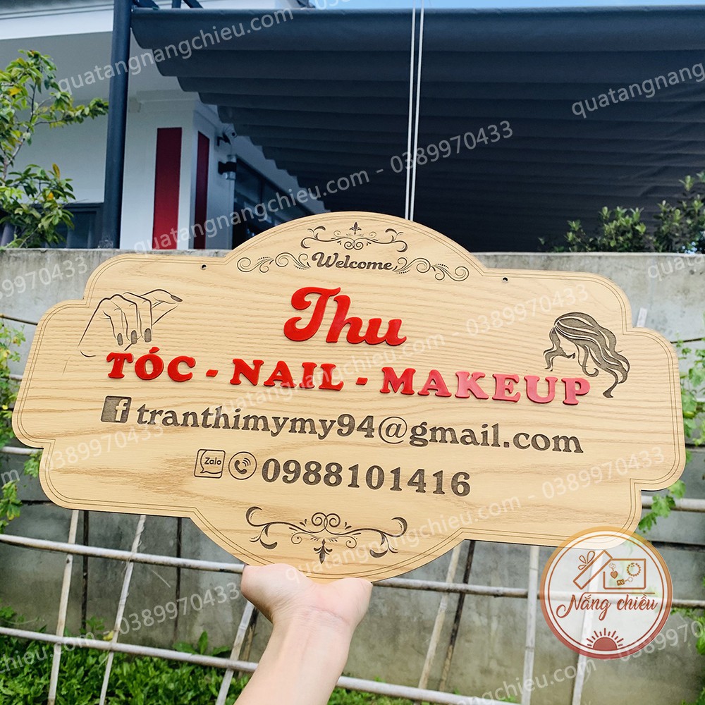 Trang trí , decor Tiệm Tóc - Nail- Make up bằng bảng hiệu gỗ, Khắc laze, chất liệu gỗ tự nhiên an toàn