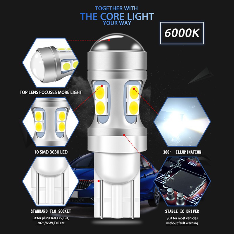 Bóng đèn LED Kevanly T10 194 W5W 10smd gắn xe hơi chuyên dụng