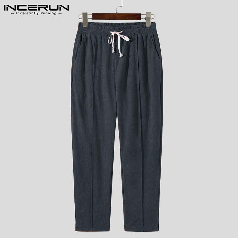 Quần dài INCERUN lưng thun dây rút phong cách cổ điển dáng rộng dành cho bạn nam đi chơi