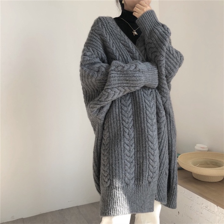 Áo Khoác Cardigan Dệt Kim Dày Dáng Rộng LUHAZO Thời Trang Thu Đông Cho Nữ G-3