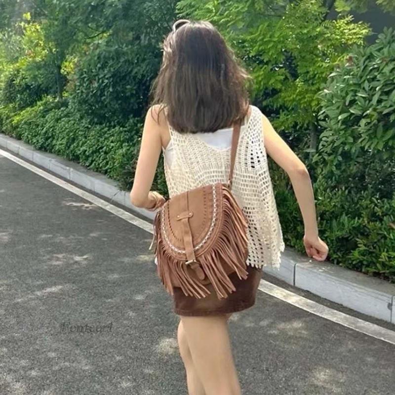 Túi Đeo Vai Giả Da Lộn Phối Tua Rua Thời Trang Fenteer1 Cho Nữ
