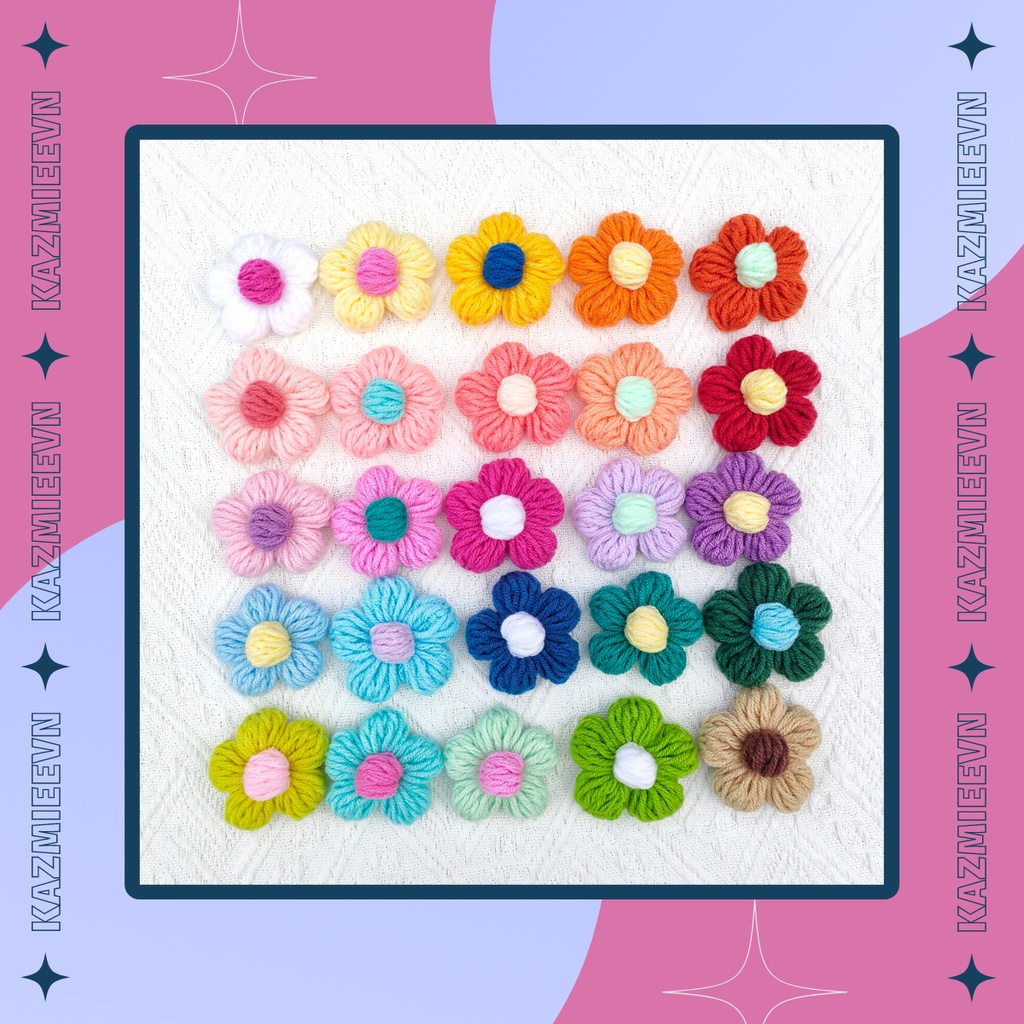 Ghim/ pin cài áo, balo hình bông hoa dễ thương handmade bằng len