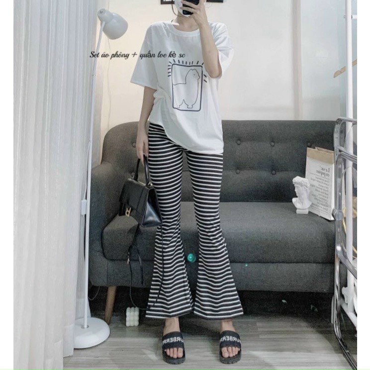 set xinh áo thun in hình kèm quần loe dài k