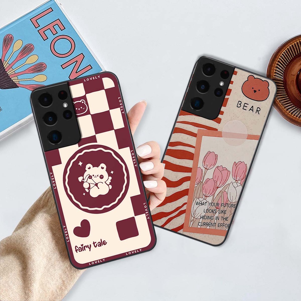 Ốp Samsung S21 Ultra gấu Bear rick caro vuông thời trang siêu đẹp