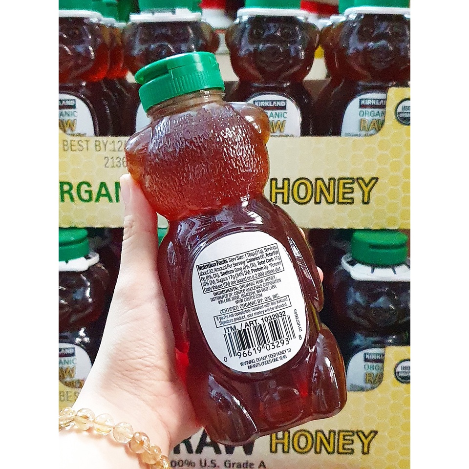 [date 12/23] Mật Ong Gấu Hữu Cơ Kirkland Organic Raw Honey chai 680 g Của mỹ