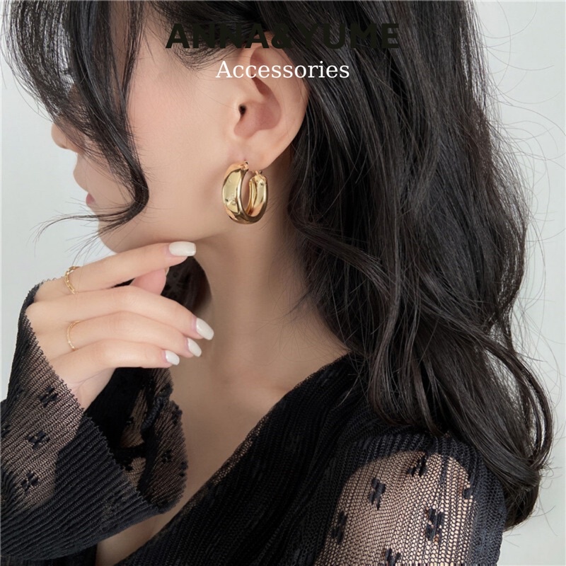 Bông tai mạ vàng vòng tròn bản to kiểu dáng basic phong cách cá tính cho nữ BT111