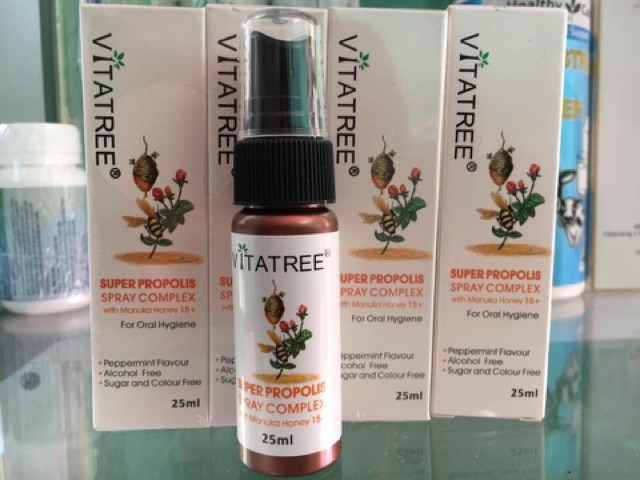 Xịt họng Keo ong Vitatree [ÚC] - Giam đau họng, ho, ngứa họng hay khàn tiếng (lọ 25ml)