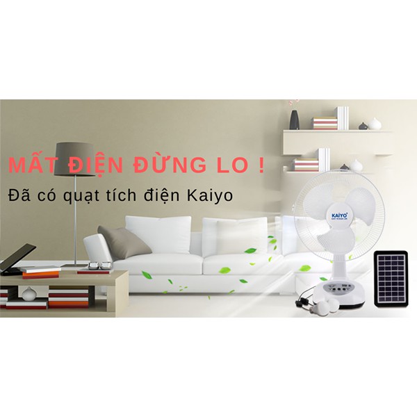 QUẠT SẠC TÍCH ĐIỆN KAIYO TẶNG USB, BÓNG ĐÈN VÀ PIN SẠC NĂNG LƯỢNG MẶT TRỜI