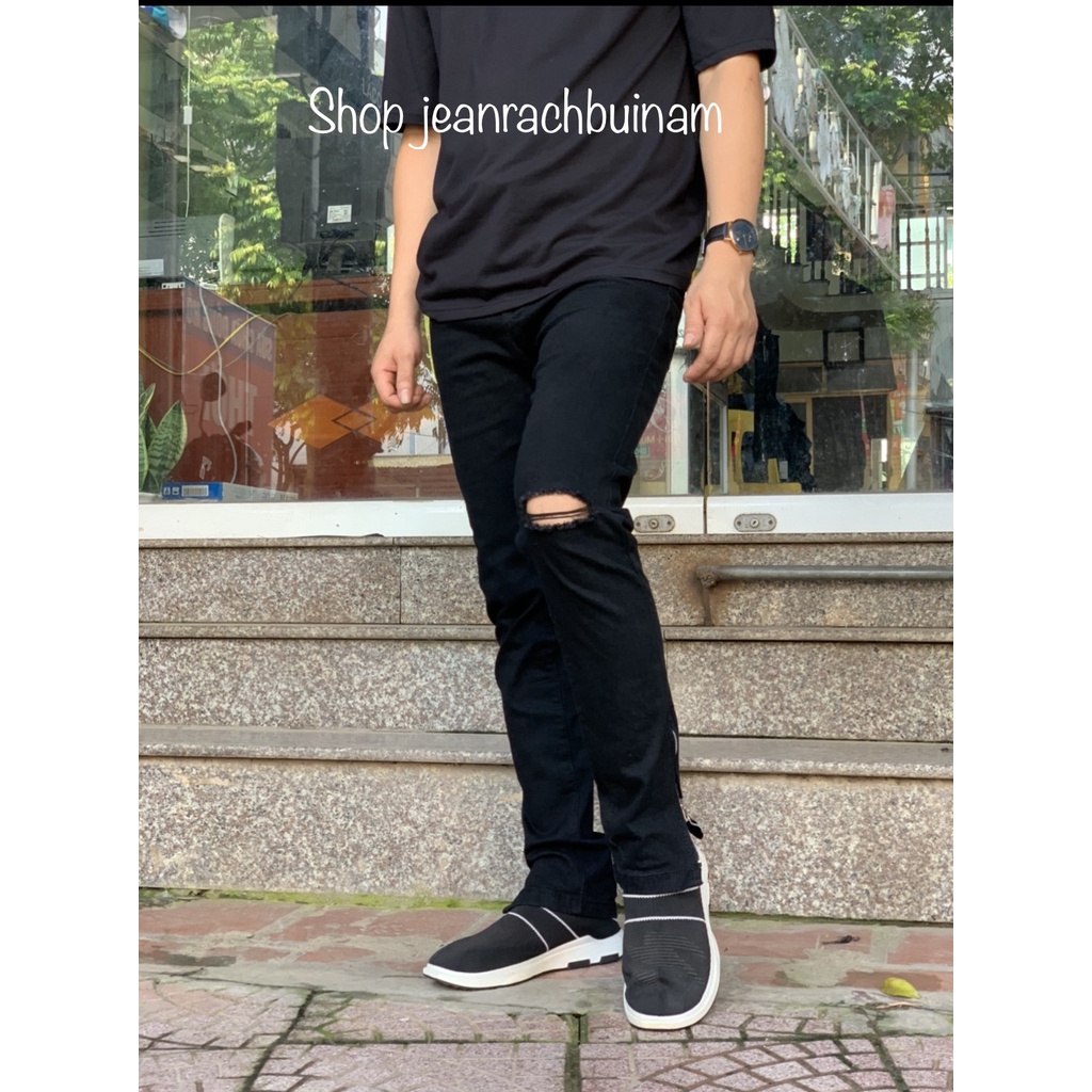 Quần jean nam khoá ống chân dáng slim fit ống côn, quần skinny nam zipper