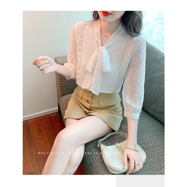 Áo Sơ Mi Voan Trắng Tay Ngắn Cổ Chữ V Phong Cách Phương Tây Thời Trang Mùa Hè Cho Nữ