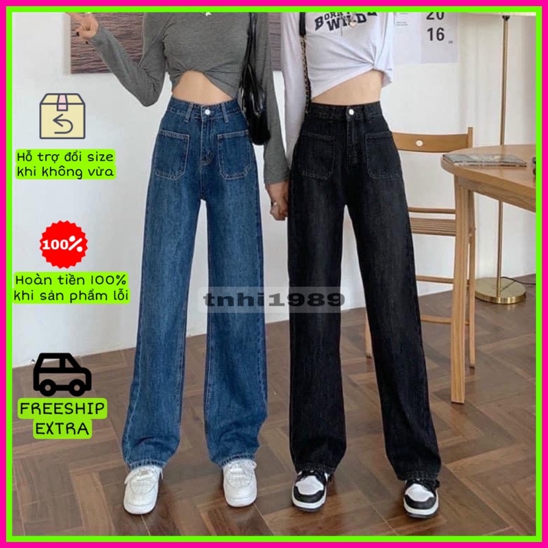 Quần jean nữ ống suông quần bò ống rộng 2 túi trước M122