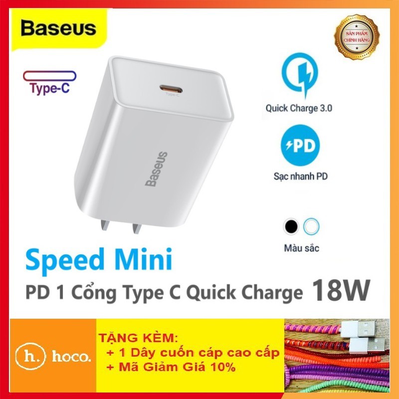 Cốc Sạc Nhanh Baseus Speed Mini 20W PDCAO CẤPCủ Sạc Nhanh PD 20W USB Type-C Cục Sạc Chính Hãng BH 12T