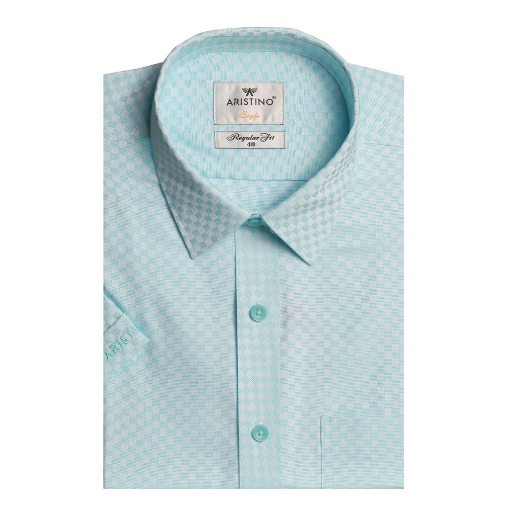 Áo sơ mi nam ngắn tay ARISTINO họa tiết dệt dobby kẻ ô sọc xanh nhạt tinh tế, sang trọng - ASS519S7 | BigBuy360 - bigbuy360.vn