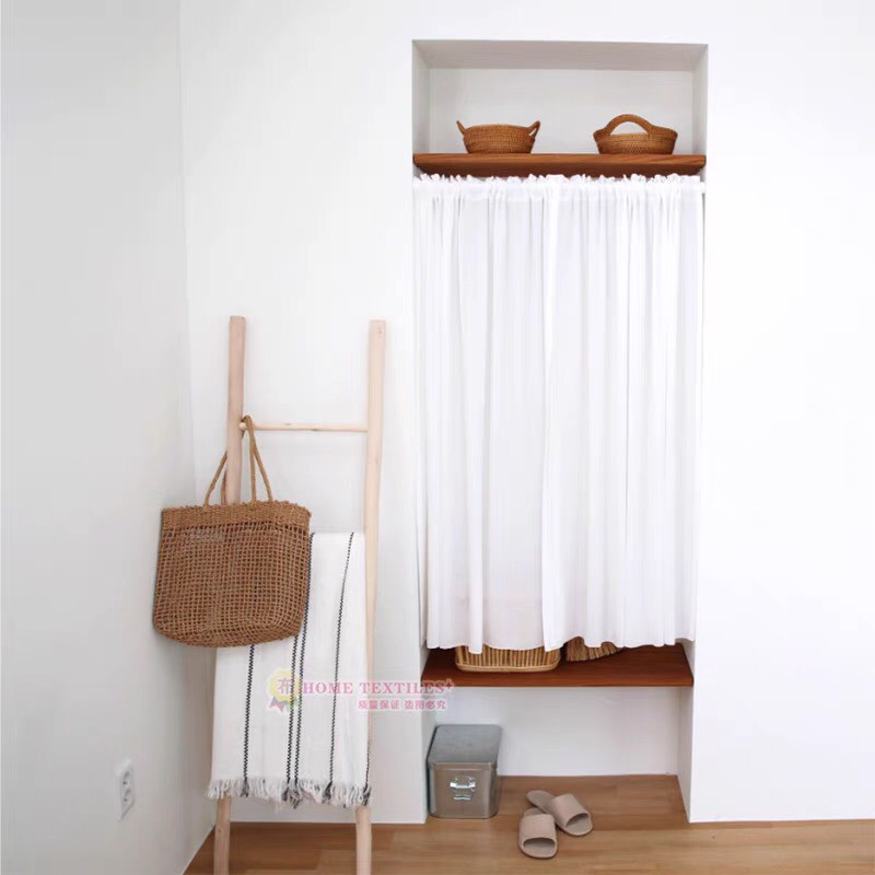 Rèm cửa sổ trắng vải linen xinh xắn phong cách hiện đại, màn vải treo tường trang trí decor phòng ngủ