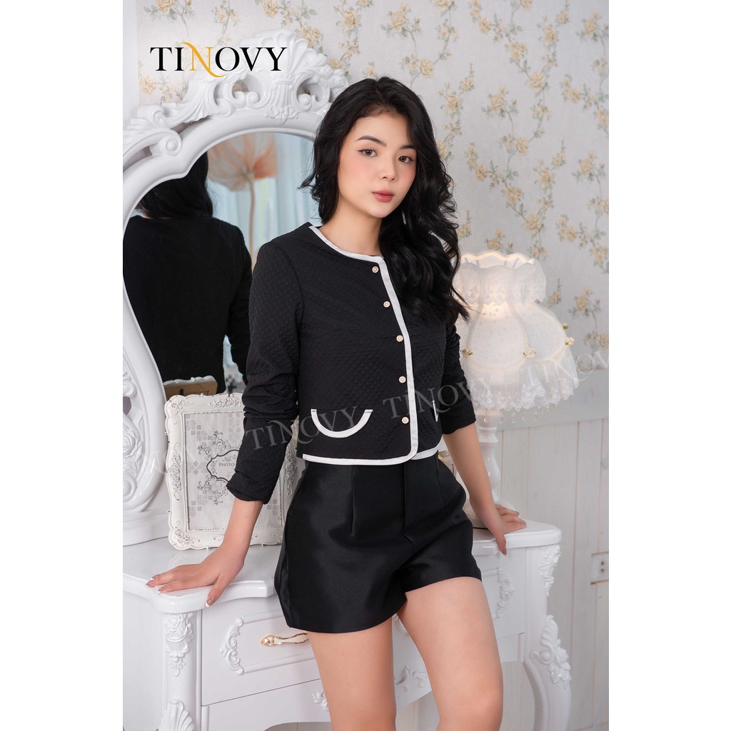 Áo vest lửng TINOVY chất xốp, màu Trắng/Đen - AV2282