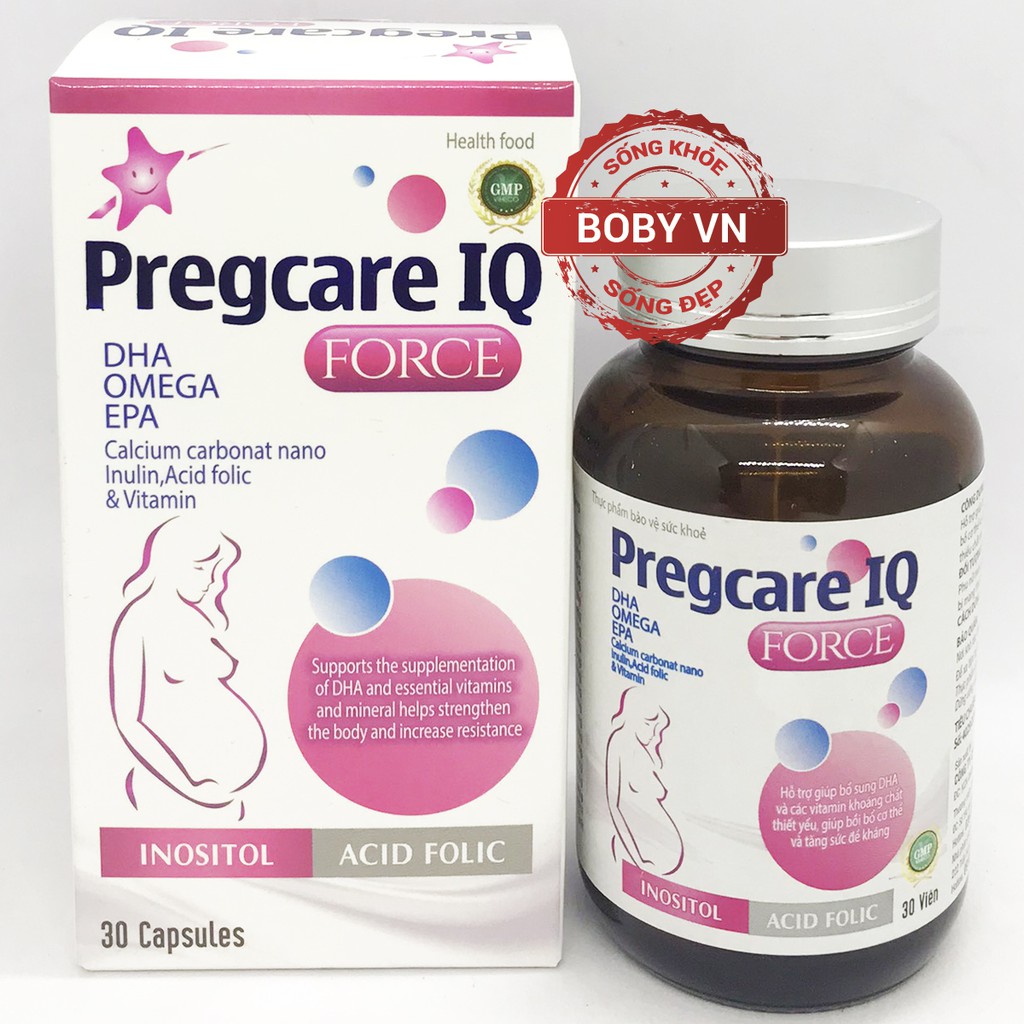 Pregcare IQ Force bổ sung DHA, Omega, EPA, Acid folic, Canxi, Vitamin và khoáng chất cho bà bầu