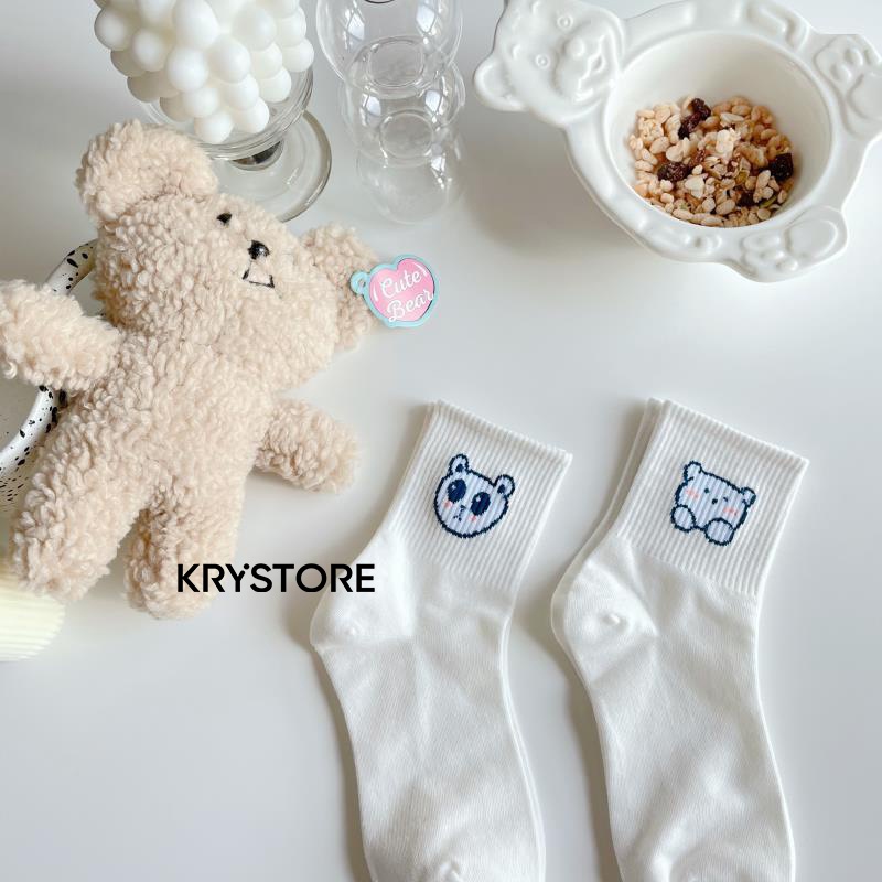 Tất vớ trắng cổ cao nam nữ cotton hình Cute dễ thương Krystore TC28