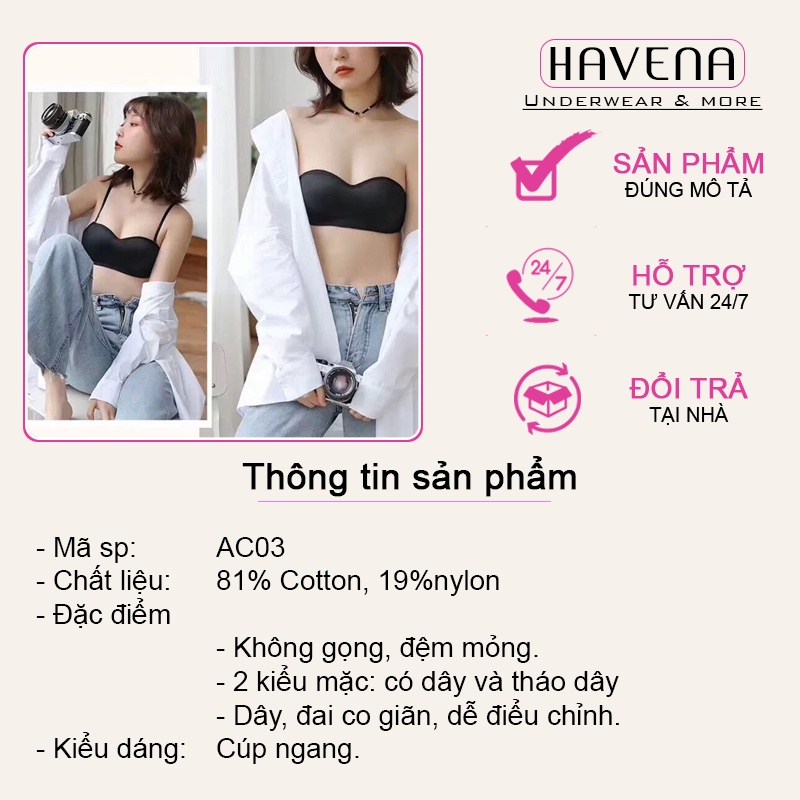 Áo Lót Nữ Đúc Su Không Gọng Đệm Mỏng Nâng Ngực HAVENA AC03