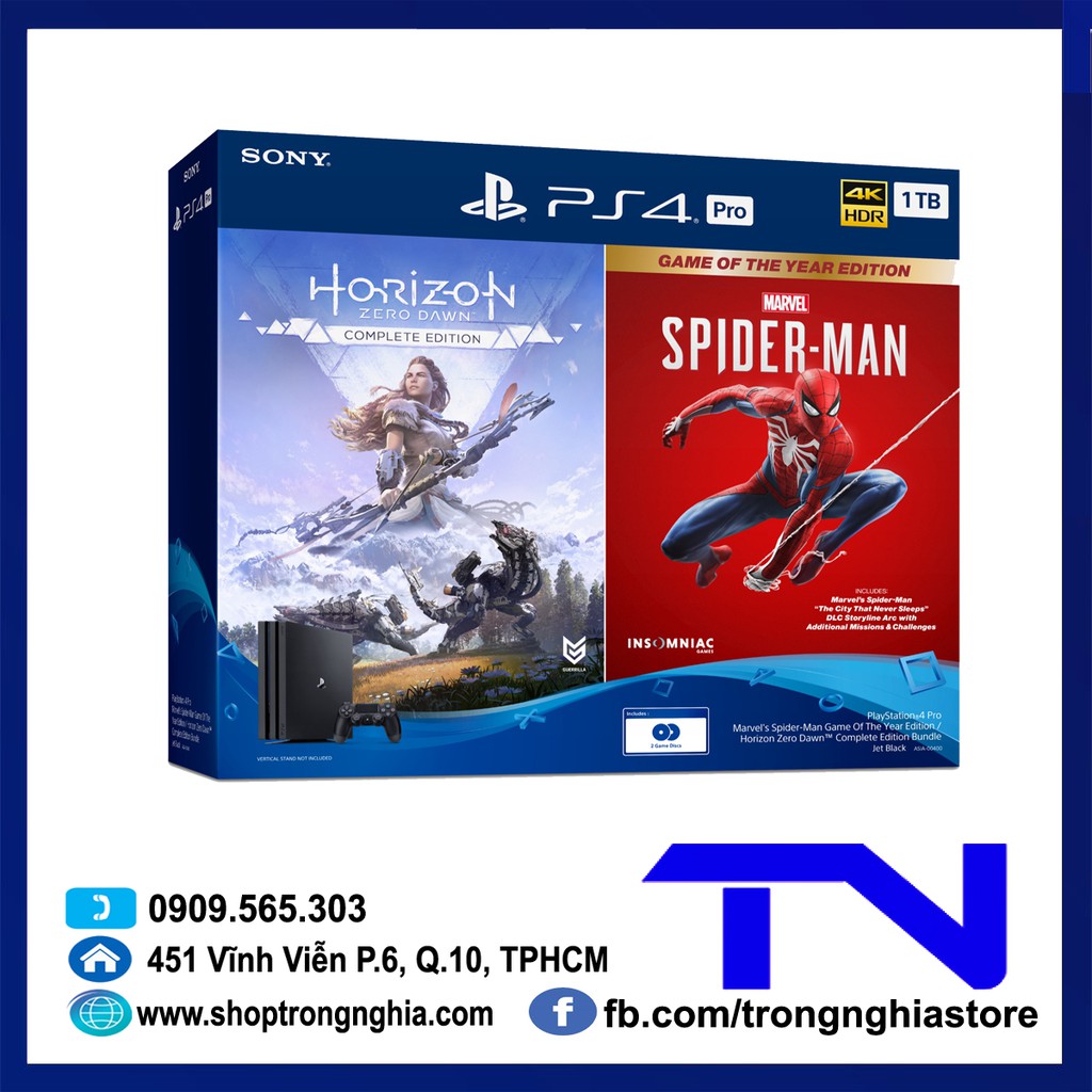 Máy PS4 PRO 7218B OM 2 Bundle kèm 2 game Spiderman GoTY + Horizon - Hàng chính hãng bảo hành 24 tháng