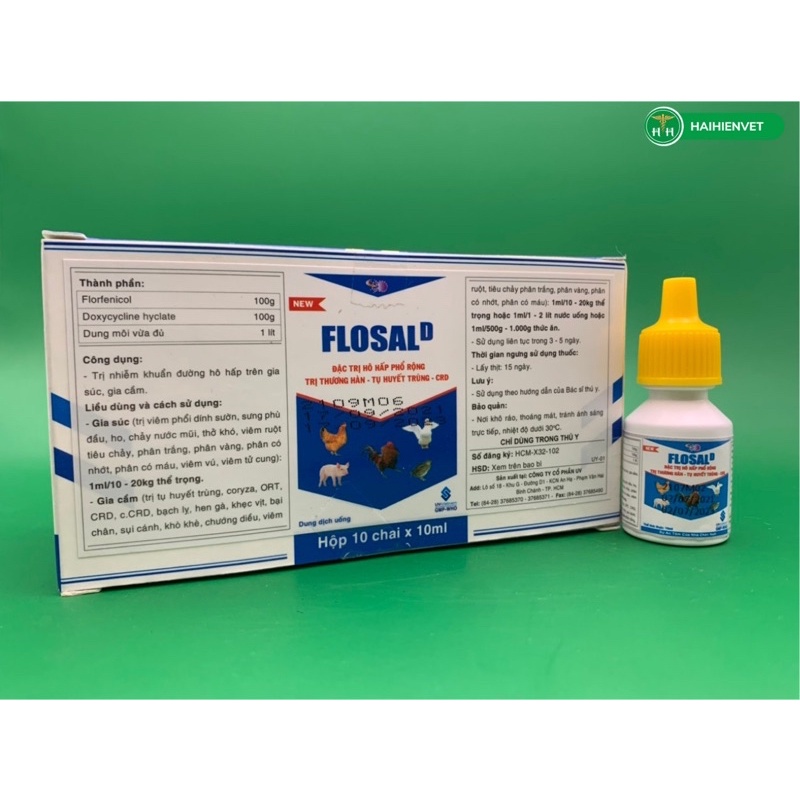 10 lọ FLOSAL 10ml - thương hàn, hen, chướng diều trên gà, vịt, ngan, gia súc