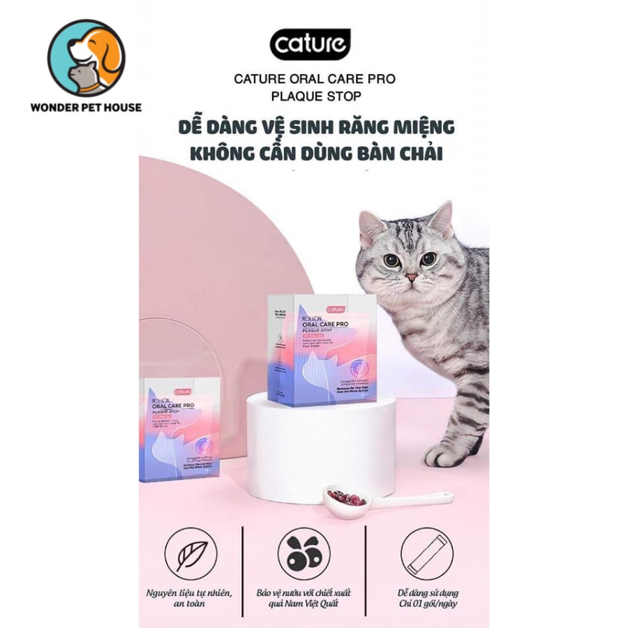 Bột Vệ Sinh Răng Miệng Cature Oral Care Pro Cho Chó Mèo Thơm Miệng Loại Bỏ Mảng Bám Trộn Vào Thức Ăn