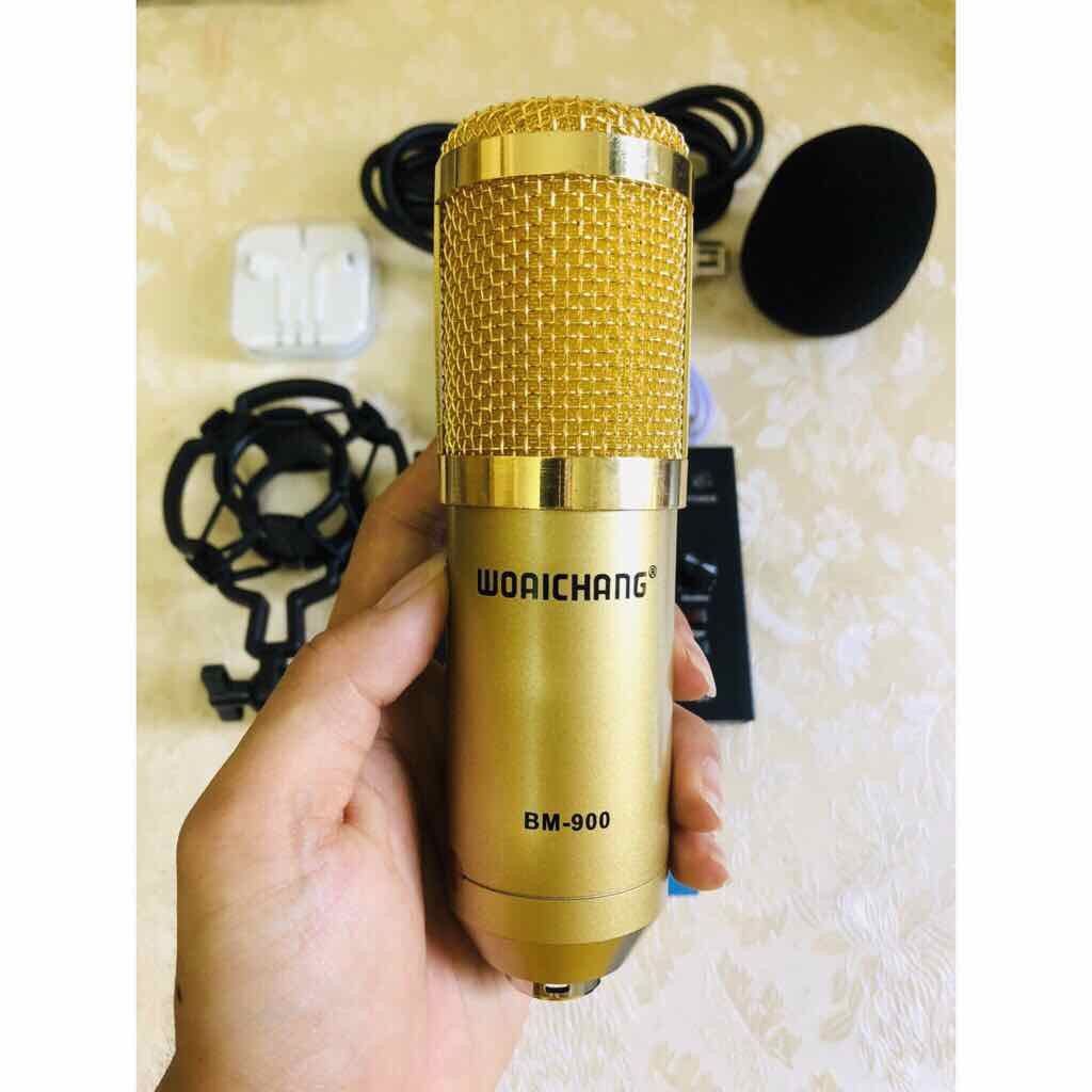 [Mã ELHACE giảm 4% đơn 300K] Combo thu âm hát karoke live stream Soundcard V8S và Mic BM900 tặng tai phone