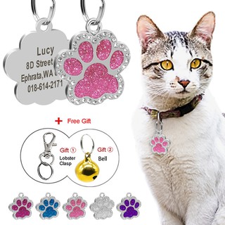Tùy Chỉnh Cá Tính Mèo Con Thẻ Khắc Chó Con Thú Cưng ID Tên Cổ Thẻ Bling Paw In Có Chuông Miễn Phí