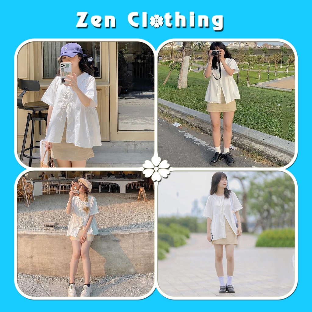 Set váy áo babydoll cổ thuyển nơ ngực ngắn tay chân váy ngắn chữ a 2 lớp bộ đồ nữ Zen Clothing SV001 | BigBuy360 - bigbuy360.vn