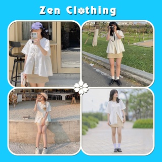 Set váy áo babydoll cổ thuyển nơ ngực ngắn tay chân váy ngắn chữ a 2 lớp bộ đồ nữ Zen Clothing SV001