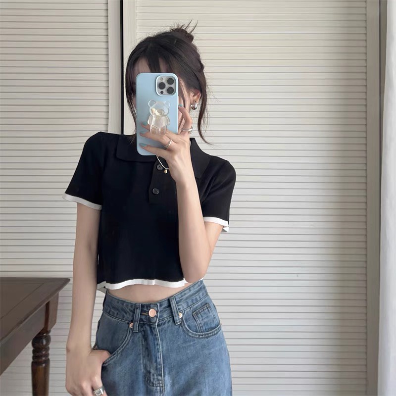 Áo Croptop Cổ Bẻ Tay Ngắn ,Dáng Rộng Lưng Xẻ Cuốn Hút Alohashop91