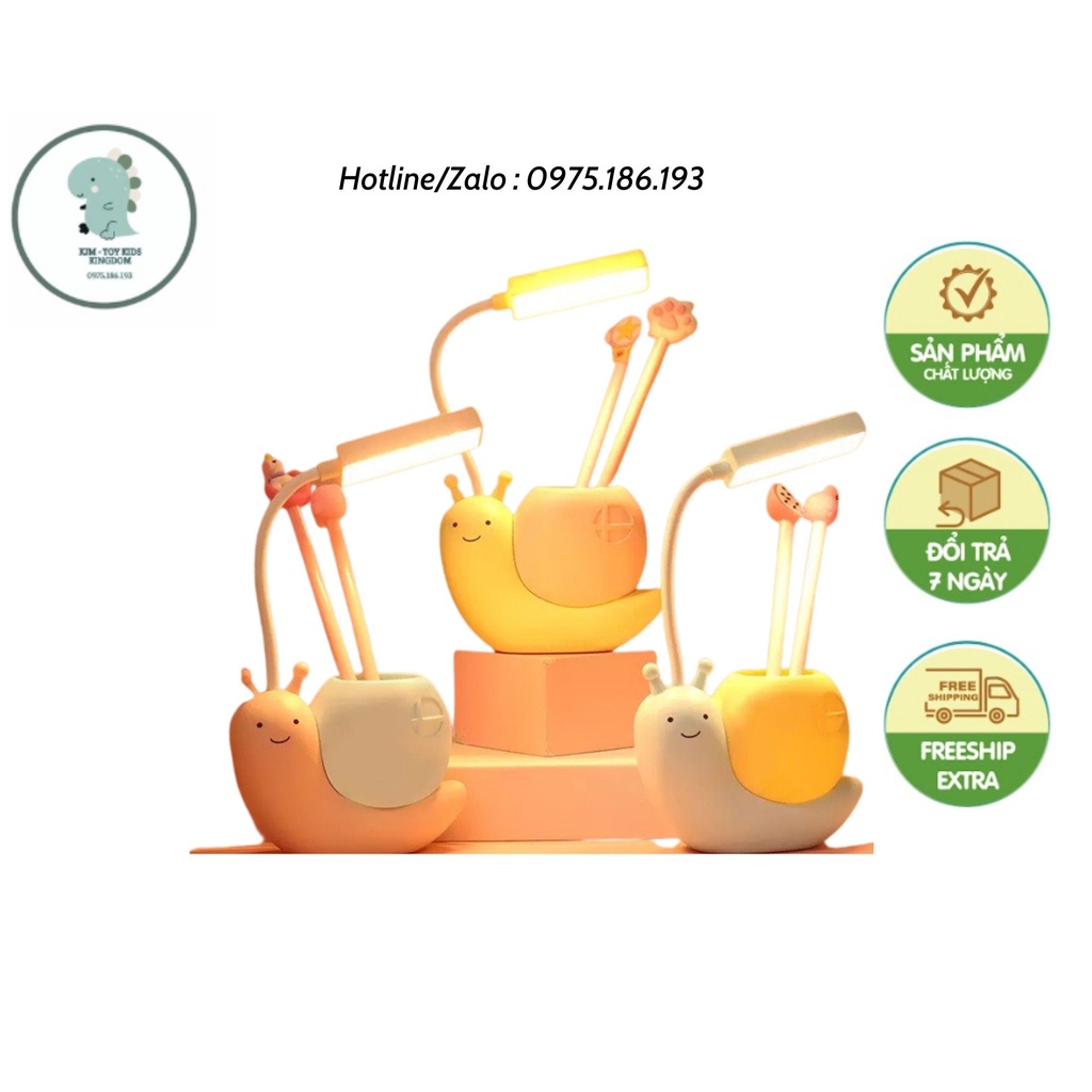 Đèn học tích điện mini để bàn gấp gọn hình ốc sên kèm ống đựng bút, cổng sạc usb ,đèn led chống cận phù hợp cho học sinh
