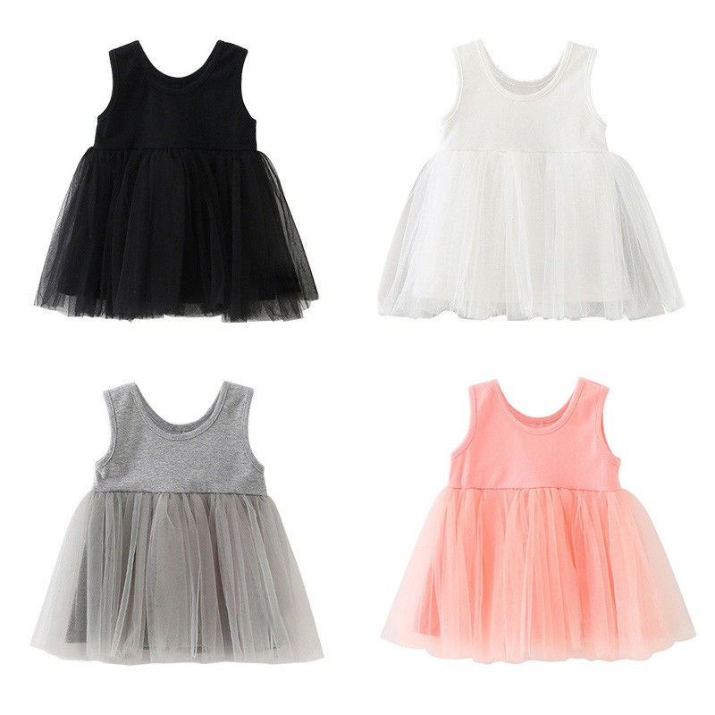 Đầm xòe tutu không tay màu trơn đơn giản dễ thương cho bé gái