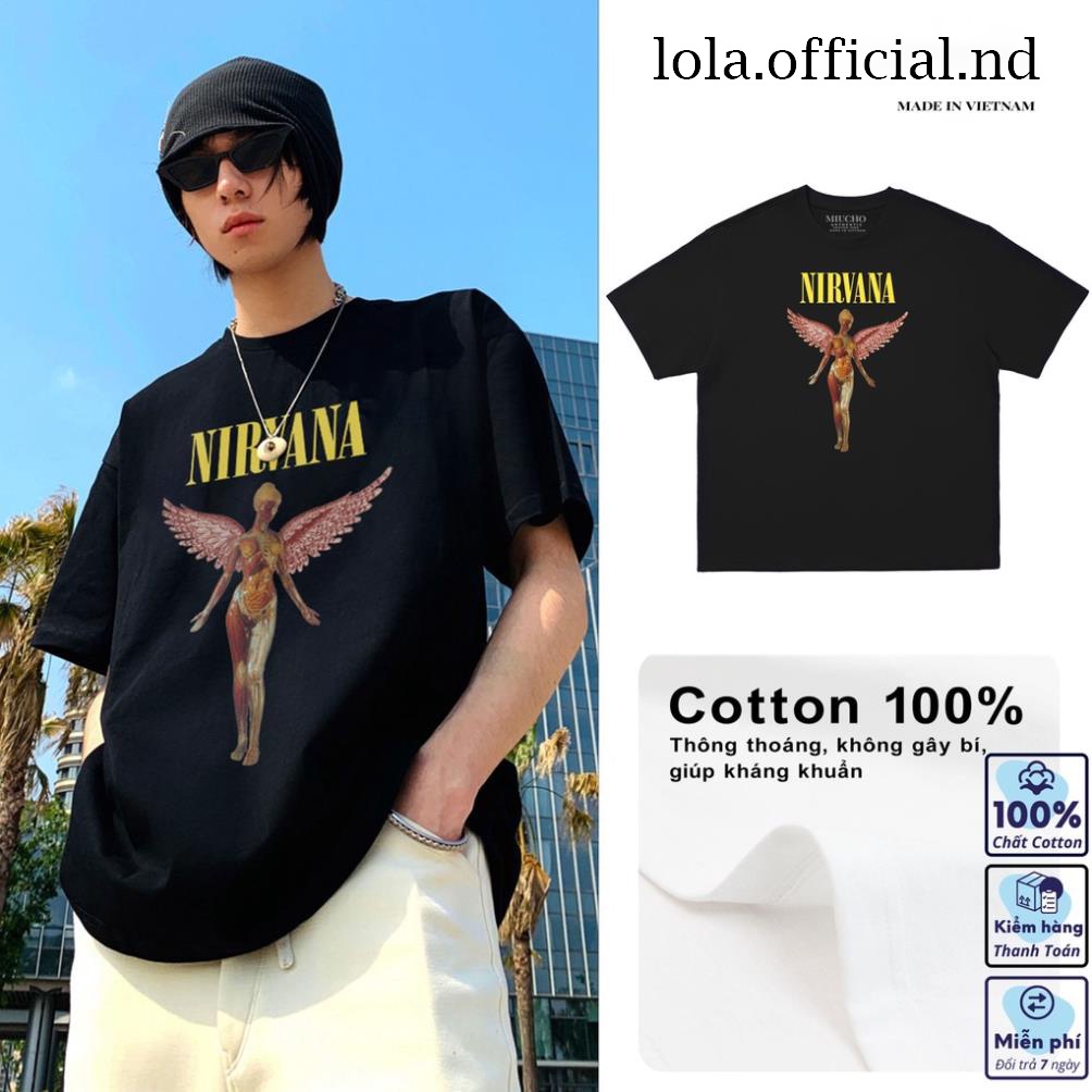 Áo phông nirvana form rộng đẹp tay lỡ oversize, áo thun nirvana form rộng  tay lỡ hàn quốc cotton AT147 Lola in logo