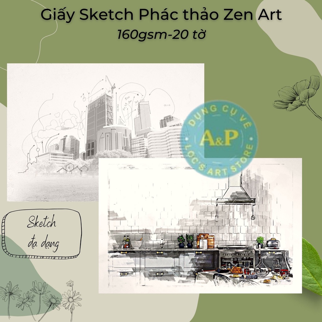 Xấp giấy vẽ ký họa, phác thảo Sketch Paper Zen Art 160gsm 20 tờ