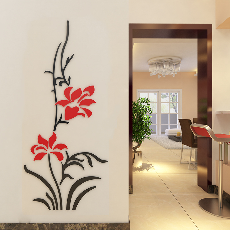 Tranh dán tường mica 3d decor khổ lớn bức tranh cây hoa đỏ trang trí hành lang, phòng khách Nhiều Size - EPeBen