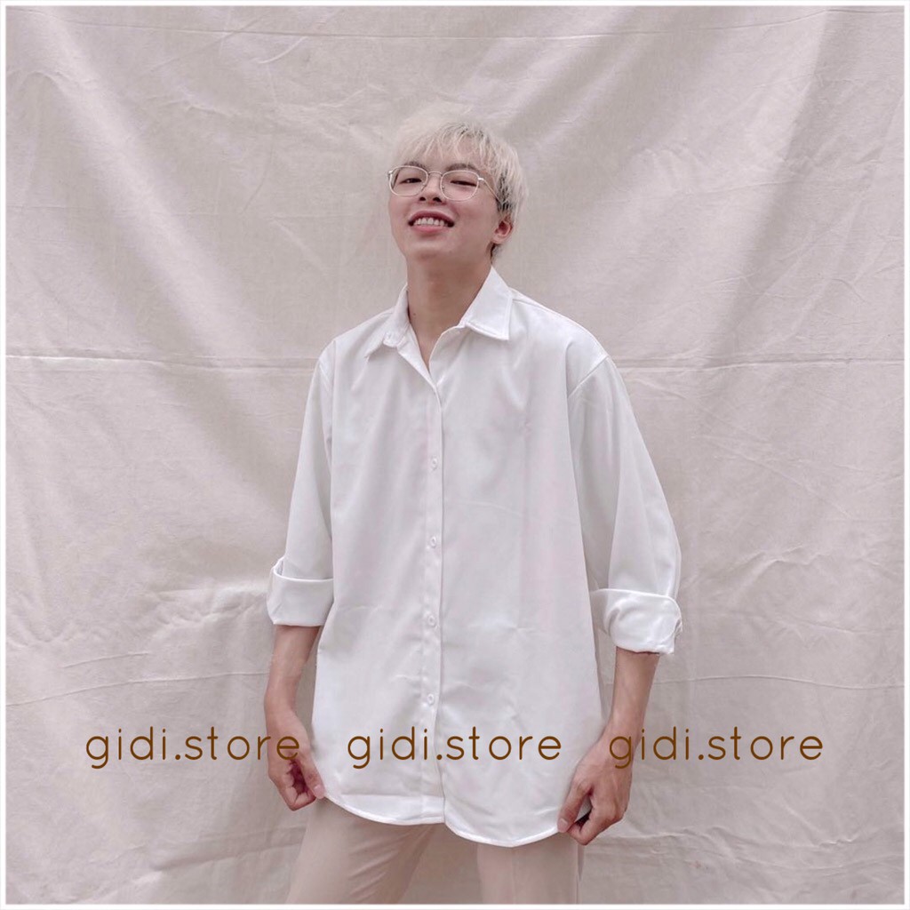 Áo Sơ mi KUPI Nam Nữ Unisex OVERSIZE tay dài, vải nhung tăm form rộng, không nhăn | BigBuy360 - bigbuy360.vn