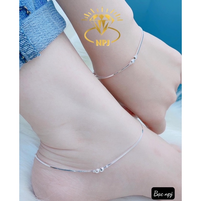 Lắc tay, Lắc chân trơn gắn bi Bạc ⚡️ SIÊU HOT ⚡️chất liệu Bạc- Bạc Npj